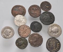 Large Lots ROMAN. Imperial. Lot of twelve (12) silver and bronze issues. Includes: Julia Domna. AR Denarius // Maximinus I. AR Denarius // Gordian III. AR Antoninianus // Macrianus. Antoninianus // Au