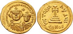 The Gasvoda Collection of Byzantine Coinage Heraclius, with Heraclius Constantine. 610-641. AV Solidus (21mm, 4.33 g, 7h). Constantinople mint, 10th officina. Struck circa 616-circa 625. Crowned facin