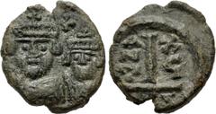 The Gasvoda Collection of Byzantine Coinage Heraclius, with Heraclius Constantine. 610-641. Æ Decanummium (13mm, 2.22 g, 6h). Catania mint. Dated RY 16 (625/6). Crowned, draped, and cuirassed facing b