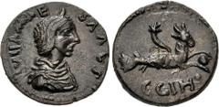 Roman Provincial MYSIA, Parium. Julia Maesa. Augusta, AD 218-224/5. Æ (22mm, 5.66 g, 7h). Draped bust right, wearing stephane / Capricorn right, with globe between hooves and cornucopia over shoulder.
