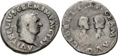 Roman Imperial Vitellius, with his children. AD 69. AR Denarius (19mm, 3.17 g, 5h). Rome mint. Struck circa late April-20 December. A VITELLIVS GERM IMP AVG TR P, laureate head right / LIBERI IMP GERM