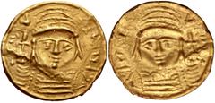 LOCAL ISSUES, Silk Road Region. 5th-8th centuries AD. AV Bracteate (18mm, 0.35 g). Imitating an AV Solidus of Justinian I . Pearl-diademed, helmeted, and cuirassed bust facing, holding globus cruciger