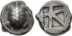 Greek ISLANDS off ATTICA, Aegina. Circa 456/45-431 BC. AR Stater (18mm, 12.11 g, 7h). Land tortoise with segmented shell / Large square incuse with heavy skew pattern. Meadows, Aegina, Group IIIb; Mil