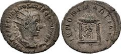 Roman Imperial Hostilian. AD 251. AR Antoninianus (22.5mm, 2.97 g, 6h). Rome mint. Radiate and draped bust right / IVNONI MARTIALI, Temple of Juno: Distyle temple with round dome and three steps; with