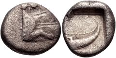 LYCIA, Phaselis. Circa 500-440 BC. AR Tetrobol (14mm, 3.07 g, 2h). Prow of galley in the form of boar’s forepart right / Stern of galley right. Heipp-Tamer series 4, emission 2, 60 (V38/R52); SNG Cope