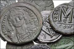 BYZANTINE. Miscellaneous. Lot of fourteen (14) mostly Æ Folles. Includes: Follis. Justinian I (4) // Justin II, with Sophia (2) // Maurice Tiberius // Leo VI (2) // Constantine X, with Eudocia // Anon