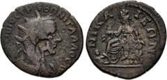 Roman Provincial BITHYNIA, Nicaea. Trebonianus Gallus. AD 251-253. Æ Tetrassarion (25mm, 6.97 g, 1h). Γ OYЄIBIOC TPЄBΩNI ΓAΛΛOC AY, radiate, draped, and cuirassed bust right, seen from behind; c/m: H 