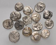 Large Lots GREEK. Asia Minor. Lot of fifteen (15) silver fractions. Includes: various types from including Ionia, Lycia, Cilicia, and other miscellanies. Average Near VF. LOT SOLD AS IS, NO RETURNS. F