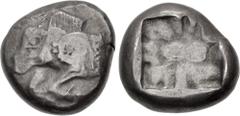 Greek LYCIA, Uncertain. Circa 520-470/60 BC. AR Stater (17mm, 9.06 g). Forepart of boar left / Incuse square. Müseler I, 14; Falghera 11; SNG Copenhagen Supp. 368. Toned, struck with worn dies. Good F