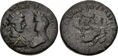 Roman Provincial CILICIA, Anazarbus. Elagabalus, with Julia Paula. AD 218-222. Æ Diassarion (25mm, 9.80 g, 12h). Radiate, draped, and cuirassed bust of Elagabalus right, vis-à-vis diademed and draped 