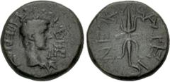 Roman Provincial LYDIA, Philadelphia (as Neocaesarea). Tiberius. AD 14-37. Æ (15mm, 2.73 g, 11h). Bare head right / Thunderbolt. Kurth 150 (under Tiberius Gemellus); LS 24 (under Tiberius Gemellus; sa