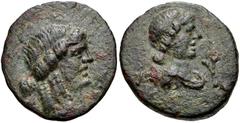 LYCIA, Masikytes. 1st century BC. Æ (17mm, 3.21 g, 12h). Head of Apollo right / Head of Artemis right. Troxell 224; SNG Copenhagen 101-102. VF, green patina, light roughness.