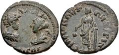 LYDIA, Nicaea. Marcus Aurelius, with Faustina Junior. AD 161-180. Æ (22mm, 3.65 g, 7h). Laureate, draped, and cuirassed bust of Marcus right, vis-à-vis diademed and draped bust of Faustina left / Dion