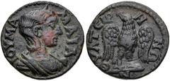 LYDIA, Thyateira. Julia Mamaea. Augusta, AD 222-235. Æ (21mm, 4.56 g, 6h). Diademed and draped bust right / Eagle standing facing, head left, with wings spread. SNG Copenhagen 630; SNG von Aulock -; B