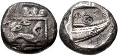 LYCIA, Phaselis. Circa 500-440 BC. AR Stater (19mm, 10.73 g, 5h). Prow of galley left, terminating in a boar's forepart / Stern of galley right within incuse square. Heipp-Tamer - (V34/- [unlisted rev