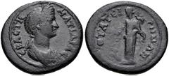 LYDIA, Thyateira. Matidia. Augusta, AD 112-119. Æ (19mm, 3.57 g, 12h). Draped bust right / Tyche standing left, holding rudder and cornucopia. Imhoof-Blumer, Lydische -; SNG Copenhagen -; BMC 76. VF, 