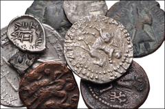 MIXED. Greek-Central Asian. Lot of Nine (9) Greek and Central Asian AR and Æ. Includes: GREEK: SELEUKID KINGS of SYRA. Antiochos VII. AR Tetradrachm. Tyre mint. Dated SE 180 (133/2 BC). // ORIENTAL GR