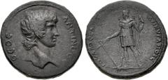 Roman Provincial GALATIA, Ancyra. Antinoüs. Died AD 130. Æ (34mm, 25.46 g, 7h). Julius Saturninus, legatus Augusti. Bare head right / The god Mên standing left wearing cloak and oriental tiara, cresce
