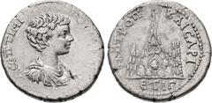 Roman Provincial CAPPADOCIA, Caesarea-Eusebia. Geta. As Caesar, AD 198-209. AR Tridrachm (24mm, 8.45 g, 12h). Dated RY 13 of Septimius Severus (AD 204/5). Bareheaded, draped, and cuirassed bust right,