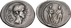 Roman Republican Moneyer issues of Imperatorial Rome. L. Servius Rufus. 43 BC. AR Denarius (22mm, 3.76 g, 6h). Uncertain Sicilian mint. Bare head (of Brutus?) right; L · SERVIVS RVFVS around / The Dio