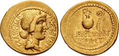 Roman Republican The Republicans. C. Cassius Longinus. Spring 42 BC. AV Aureus (21mm, 7.70 g, 6h). Military mint, probably at Smyrna; P. Cornelius Lentulus Spinther, legatus. Diademed head of Libertas
