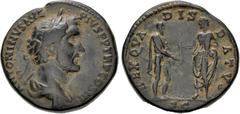 Roman Imperial Antoninus Pius. AD 138-161. Æ Sestertius (32mm, 25.12 g, 12h). Rome mint. Struck AD 143. Laureate and draped bust right / REX QVADIS DATVS, S C in exergue, Pius standing left, togate, p