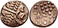 CELTIC, Britain. Durotriges . Uninscribed. Circa 65 BC-AD 45. Pale AV Stater (18mm, 5.44 g, 9h). Durotrigan E, Abstract (Cranborne Chase) type. Devolved head of Apollo right / Disjointed horse left; p