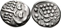 CELTIC, Britain. Durotriges . Uninscribed. Circa 65 BC-AD 45. AR Stater (18mm, 5.91 g, 3h). Durotrigan E, Abstract (Cranborne Chase) type. Devolved head of Apollo right / Disjointed horse left; pellet