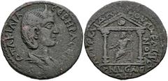 LYDIA, Nysa. Otacilia Severa. Augusta, AD 244-249. Æ (28mm, 9.17 g, 7h). Diademed and draped bust right / Zeus seated left, holding phiale and scepter, within distyle temple with shield in pediment. S