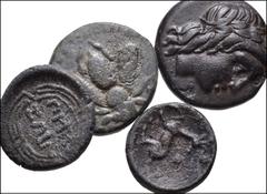 GREEK. Asia Minor. Lot of Four (4) Æ Denominations of Ionia, Miscellaneous Cities. All coins: Ephesos. Æ 13mm. Bee / Forepart of stag right, head left // Æ 10mm. Bee / Stag left, head right // Miletos