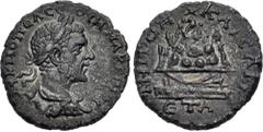 Roman Provincial CAPPADOCIA, Caesarea-Eusebia. Macrinus. AD 217-218. AR Didrachm (20mm, 3.22 g, 11h). Dated RY 1 (AD 217). Laureate, draped, and cuirassed bust right, seen from behind / Agalma of Mt. 