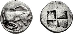 KINGS of MACEDON. Alexander I. 498-454 BC. AR Diobol (13mm, 2.02 g). Struck circa 480-470 BC. Forepart of goat right / Quadripartite incuse square. AMNG III/2, p. 137, 23 (Uncertain Macedon); Traité I