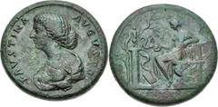 Faustina Junior. Augusta, AD 147-175. Æ Medallion (37mm, 41.45 g, 12h). Rome mint. Struck under Marcus Aurelius, AD 161-175. FAVSTINA AVGVSTA, Bareheaded and draped bust left / SALVS in exergue, Salus