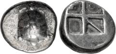 Greek ISLANDS off ATTICA, Aegina. Circa 456/45-431 BC. AR Stater (21mm, 11.63 g, 11h). Land tortoise with segmented shell / Large square incuse with heavy skew pattern; Θ in one section. Meadows, Aegi