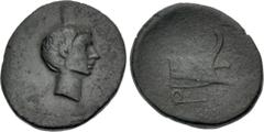 Roman Provincial ASIA MINOR, Uncertain. Gaius Sosius(?). Circa 39 BC. Æ (19mm, 4.71 g, 1h). Bare head right / Prow right; Q below. RPC I 5411.9 (this coin); FITA p. 13. Brown patina, porosity, a few l