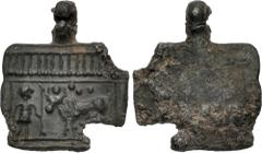 Roman Provincial EGYPT, Uncertain. 2nd-4th centuries AD. PB Amulet. Figure standing right holding was-scepter; to right, Apis bull standing left; all within roofed structure / Blank. Dattari (Savio) –