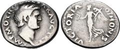 Roman Imperial Otho. AD 69. AR Denarius (19mm, 3.23 g, 6h). Rome mint. Struck 15 January-8 March. Bare head right / Victory advancing left, holding wreath and palm frond. RIC I 16; Muona Group 1, Type