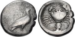 Greek SICILY, Akragas. Circa 480/78-470 BC. AR Didrachm (18mm, 6.32 g, 6h). Sea eagle standing right / Crab; below, male head right; all within incuse circle. Westermark, Coinage, Period I, Group IV, 