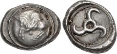 Greek DYNASTS of LYCIA. Khinakha(?). Circa 440/30-400 BC. AR Stater (22mm, 9.92 g). Pegasos flying left; pellet below; all on raised round shield / Triskeles with central pellet in pelleted circle wit