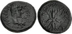 Roman Provincial LYDIA, Philadelphia (as Philadelphia Neocaesarea). Tiberius. AD 14-37. Æ (15mm, 3.32 g, 12h). Bare head right / Thunderbolt. Clark, Renaming 1 (O1/R1); Kurth 150 (under Tiberius Gemel