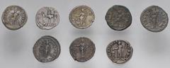Large Lots ROMAN. Imperial. Lot of eight (8) AR Denarii. Includes: various rulers from Marcus Aurelius to Maximinus Thrax. Toned. Near VF to Good VF. LOT SOLD AS IS, NO RETURNS. Eight (8) coins in lot