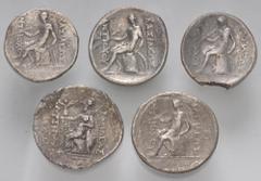 Large Lots GREEK. Asia Minor. Lot of five (5) AR Seleukid Tetradrachms. Includes: various rulers and types. Fine. One broken and repaired, one chipped. LOT SOLD AS IS, NO RETURNS. Five (5) coins in lo