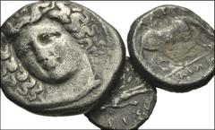 GREEK. Northern Greece. Lot of Three (3) AR of Thessaly, Larissa. Includes: AR Drachm. Head of nymph Larissa facing slightly left / Horse standing right, about to roll // AR Hemidrachm. Head of nymph 