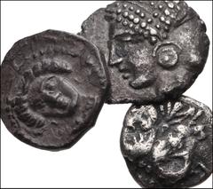 GREEK. Asia Minor. Lot of Three (3) AR from Mysia to Cilicia. Includes: Mysia, Lampsakos. AR Obol. Janiform head / Helmeted head // Troas, Kebren. AR Hemiobol. Two rams’ heads facin g each other / Qua