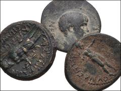 ROMAN. Provincial. Lot of Three (3) Æ of Lydia and Phrygia. Includes: LYDIA, Blaundus. Nero. Ti. Klau. Kalligenes, magistrate. RPC 3059 // PHRYGIA, Aezanis. Claudius. Pausanius Menadros, magistrate. R