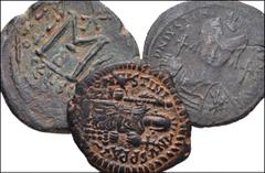 BYZANTINE. Lot of Three (3) Æ from Justinian I to Heraclius. Includes: Justinian I. Æ Follis. Carthage mint. Dated RY 13 (539/40). DOC 295.1 // Justinian I. Æ 1/2 Follis. Antioch mint. DOC 208.1 // He