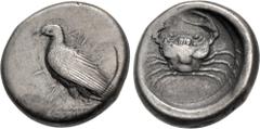 Greek SICILY, Akragas. Circa 485-480/78 BC. AR Didrachm (19mm, 8.39 g, 4h). Sea eagle standing left / Crab within incuse circle. Westermark, Coinage, Period I, Group III, – (unlisted dies); HGC 2, 94.