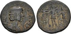 Roman Provincial BITHYNIA, Nicaea. Salonina. Augusta, AD 254-268. Æ Tetrassarion (25mm, 9.44 g, 1h). Diademed and draped bust right / To left, Gallienus and Valerian standing vis-à-vis, clasping right