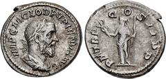 Roman Imperial Pupienus. AD 238. AR Denarius (19mm, 3.41 g, 12h). Rome mint. 1st emission. Laureate, draped, and cuirassed bust right / Felicitas standing left, holding caduceus and scepter. RIC IV 6;