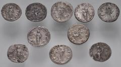Large Lots ROMAN. Imperial. Lot of ten (10) 3rd century Antoninianii. Includes: various rulers and types. Lot includes Hostilian. Near VF to VF. LOT SOLD AS IS, NO RETURNS. Ten (10) coins in lot.